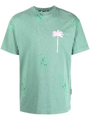 Palm Angels - Green Painted Cotton Logo Print T-Shirt