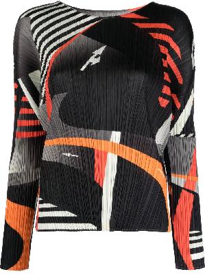 Pleats Please Issey Miyake - Black Abstract Print Pleated Top