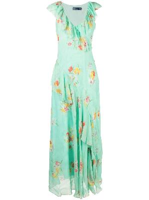 Polo Ralph Lauren - Green Floral Print Ruffled Maxi Dress