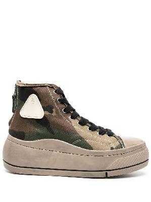 R13 - Brown Camouflage Print High-Top Sneakers