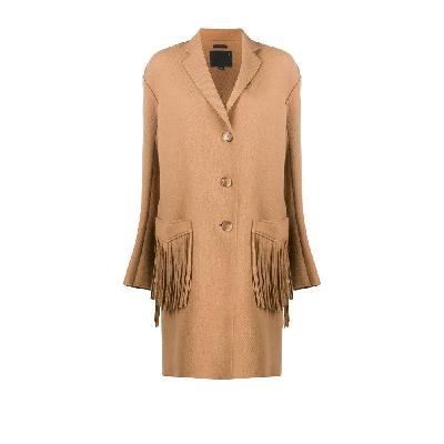 R13 - Brown Single-Breasted Fringed Coat
