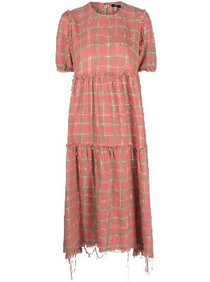 R13 - Red Distressed Checked Midi Dress