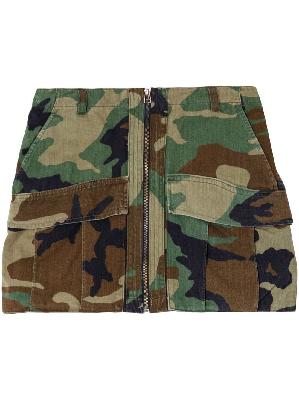 RE/DONE - Green Camouflage Print Cargo Mini Skirt