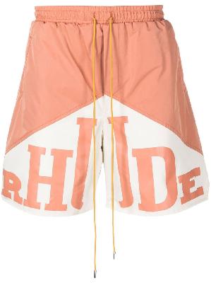 Rhude - Orange Logo Print Track Shorts