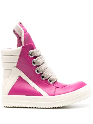 Rick Owens - Pink Geo Basket Eather High-Top Sneakers