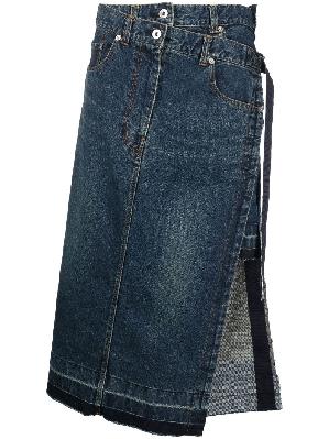 Sacai - Blue Asymmetric Wrap Denim Midi Skirt