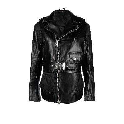 Sacai - X Schott NYC Black Peplum Hem Leather Jacket