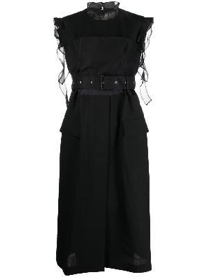 Sacai - Black Panelled Belted Midi Dress