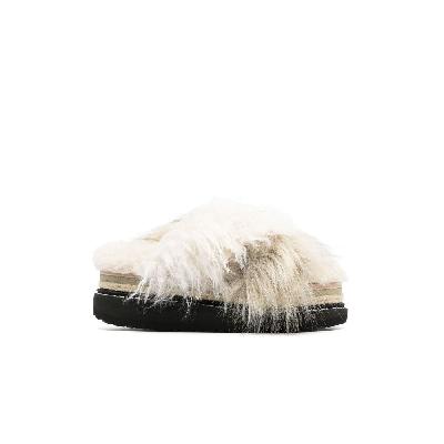 Sacai - Neutral Faux Fur Flatform Sandals