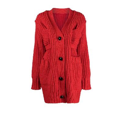 Sacai - Red Bustier Chunky Knitted Cardigan