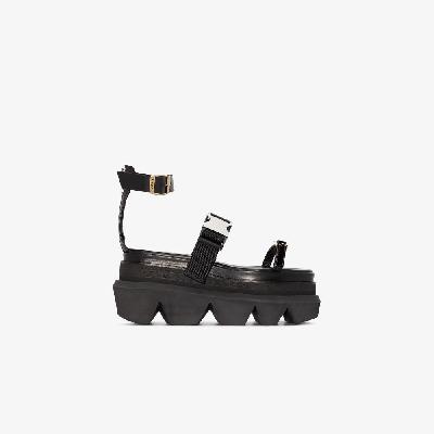 Sacai - Black 70 Leather Wedge Sandals