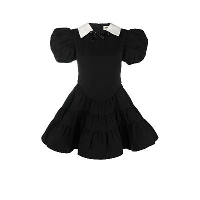 SHUSHU/TONG - Black Puff Sleeve Tiered Mini Dress
