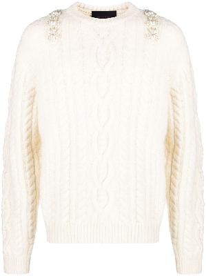 Simone Rocha - Neutral Embellished Cable-Knit Sweater