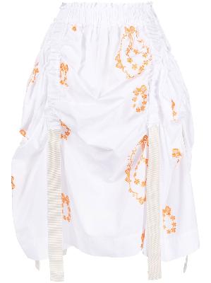Simone Rocha - White Floral Embroidery Cotton Midi Skirt