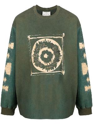 Song For The Mute - Army Green Logo Print Cotton Sweatshirt