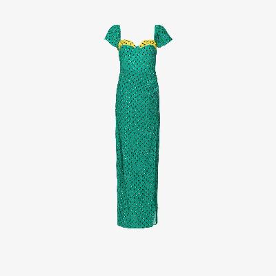 STAUD - Green Avril Printed Midi Dress