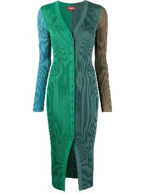 STAUD - Green Shoko Colourblock Knitted Midi Dress