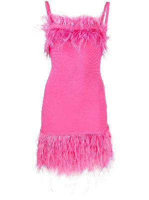 STAUD - Pink Etta Feather-Trim Mini Dress