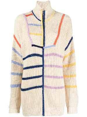 STAUD - Neutral Striped Ribbed-Knit Sweater