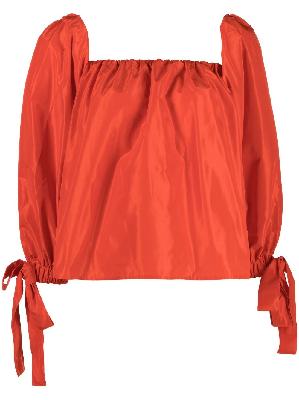 STAUD - Red Colby Off Shoulder Taffeta Blouse