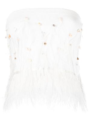 STAUD - White Kristen Embellished Feather-Trimmed Top