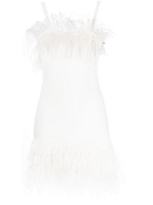 STAUD - White Etta Feather-Trimmed Mini Dress