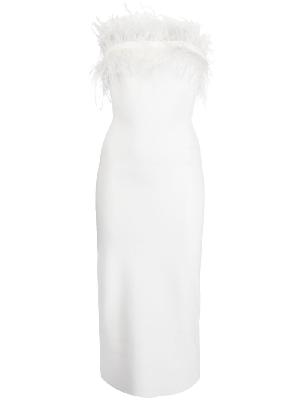 STAUD - White Nellie Feather-Trim Midi Dress