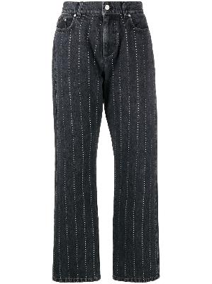 Stella McCartney - Black Crystal-Embellished Pinstriped Straight-Leg Jeans