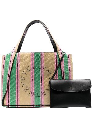 Stella McCartney - Neutral Logo Striped Raffia Tote Bag