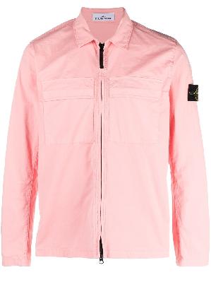 Stone Island - Salmon Pink Compass Patch Zipped Shirt