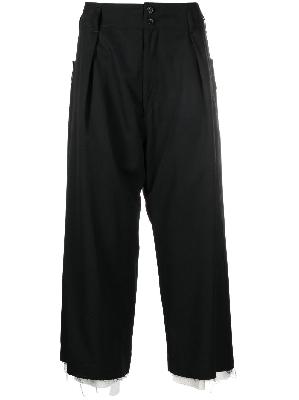 Sulvam - Black Cropped Wide Leg Wool Trousers