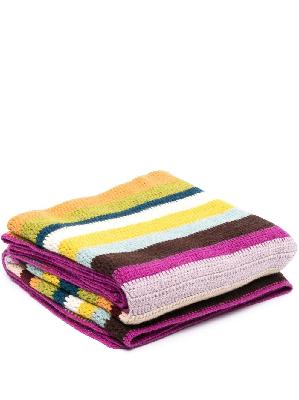 The Elder Statesman - Yellow Busy Stripes Cashmere Crochet Blanket