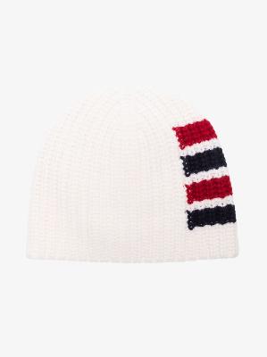 Thom Browne - White 4-Bar Wool Beanie Hat