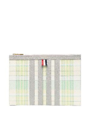 Thom Browne - Green Madras Print 4-Bar Stripe Clutch Bag