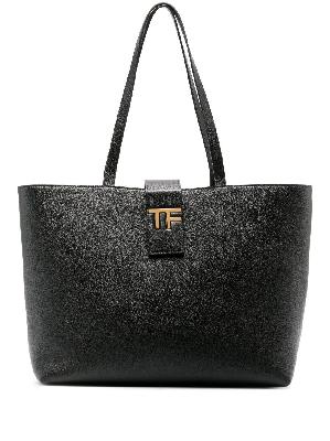 TOM FORD - Black Logo Plaque Leather Tote Bag