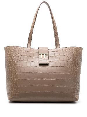 TOM FORD - Neutral Crocodile-Embossed Leather Tote Bag