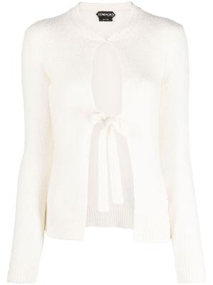 TOM FORD - White Cut-Out Tie-Front Cardigan