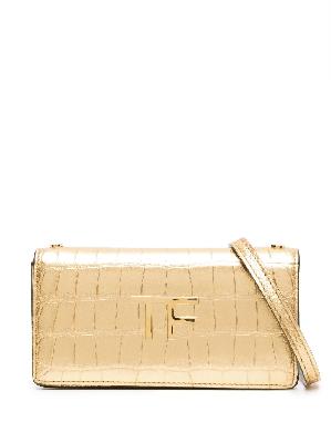 TOM FORD - Gold-Tone Croc-Embossed TF Shoulder Bag