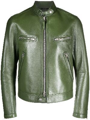 TOM FORD - Elm Green Band Collar Racer Leather Jacket
