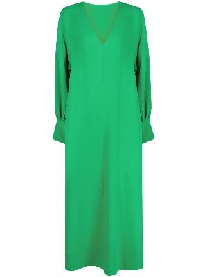 Valentino - Green V-Neck Silk Dress