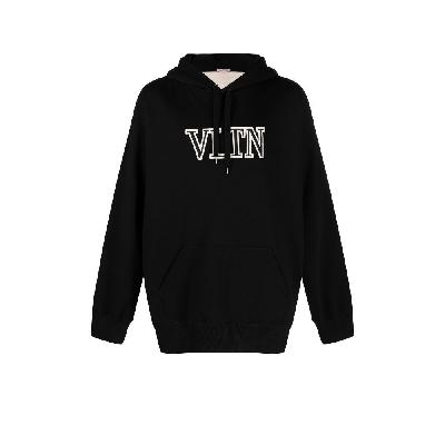 Valentino - Black Embroidered Logo Cotton Hoodie