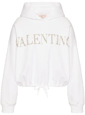 Valentino - White Crystal-Logo Cotton Hoodie