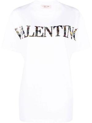 Valentino - White Sequin-Logo Cotton T-Shirt