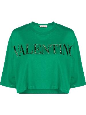 Valentino - Green Sequin-Embellished Crop Top