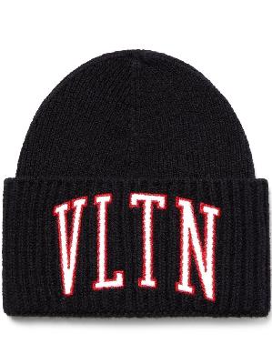 Valentino - Black VLTN Ribbed Knit Beanie