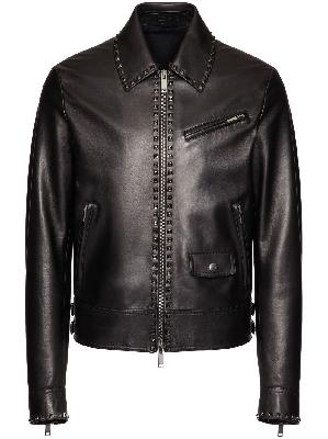 Valentino - Black Untitled Studs Leather Jacket