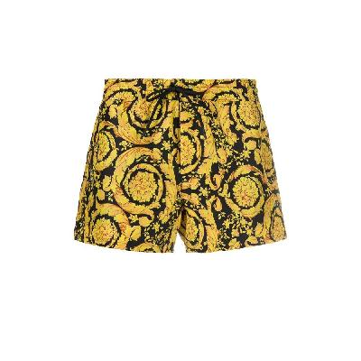 Versace - Yellow And Black Baroque Print Swim Shorts
