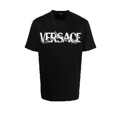 Versace - Black Baroque Silhouette Logo Print Cotton T-Shirt