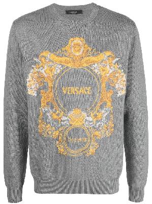 Versace - Grey Baroque Intarsia Embroidered Sweater