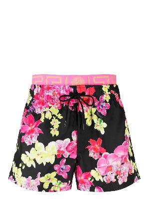 Versace - Black Floral Print Swim Shorts
